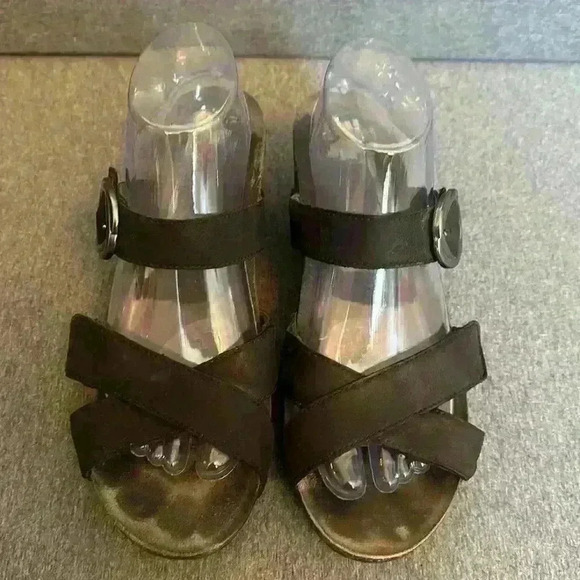 Dansko Susie Platform 2” Wedge Black Adjustable Leather Wedge Women 10 or 41 EU - Picture 4 of 14